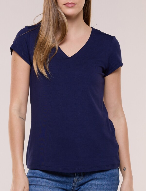 Remera Basica Manga Corta Esote V AZUL