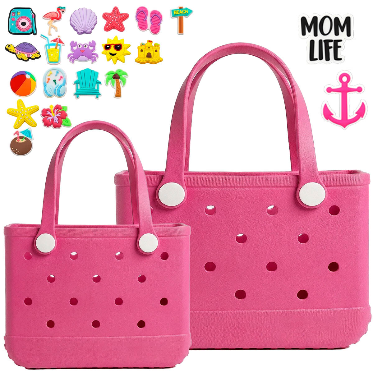 Set X2 Bolsos Carteras Compras Playera Goma +20 Pines - Rosa 