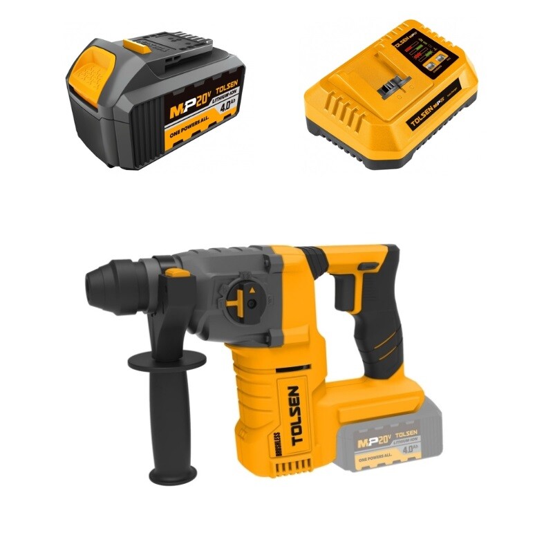 TOLSEN COMBO ROTOMARTILLO LI-ION 20V 24MM 4800BPM 2.5 JOULES Tolsen Rotomartillo Li-ion 20v 24mm 4800bpm 2.5 Joules (*)