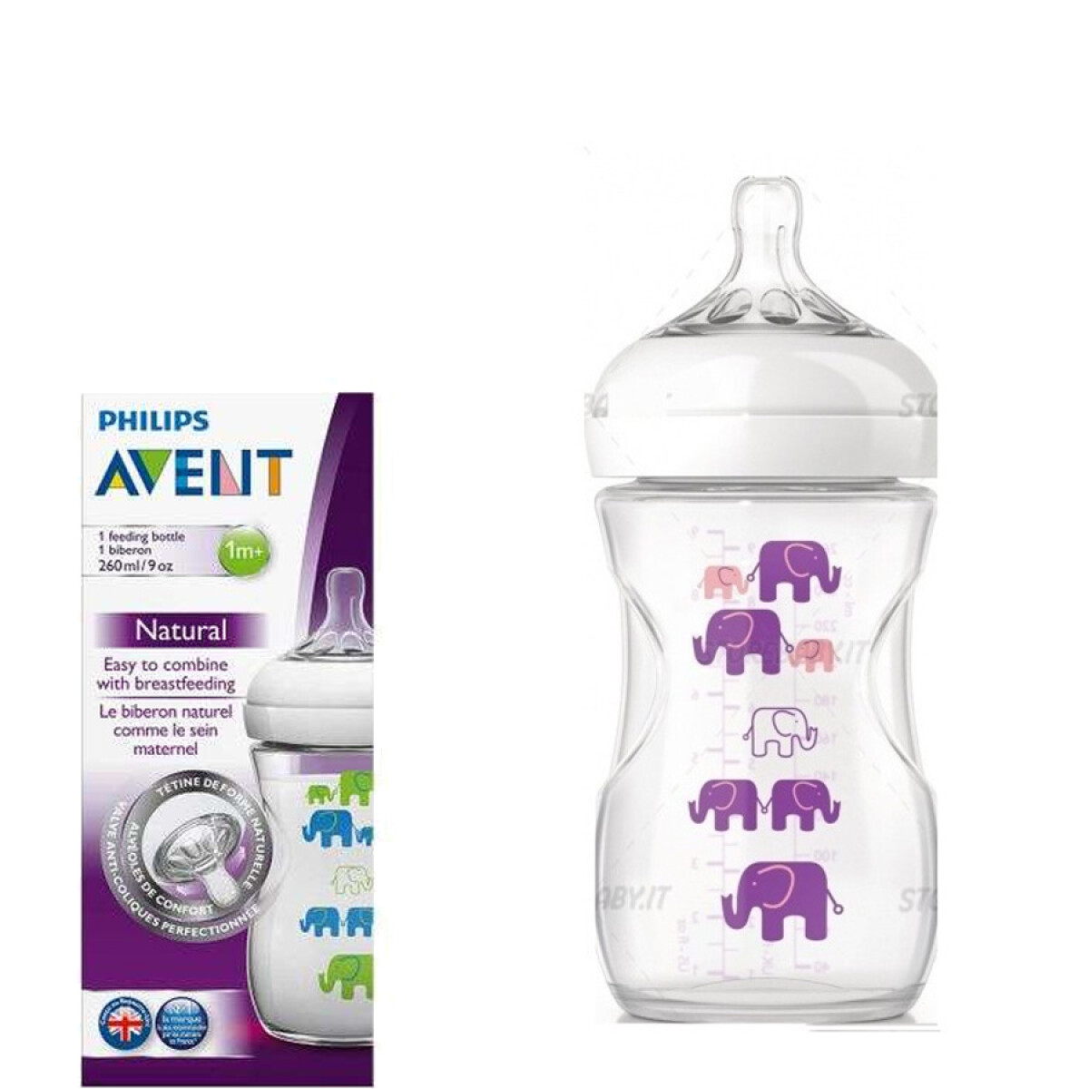 Biberon Avent Natural 260 ml Rosa Elefanti Philips Avent