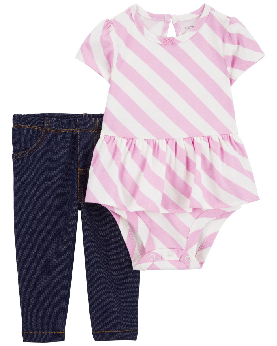 Set dos piezas, pantalón jean y body de algodón,con volado 