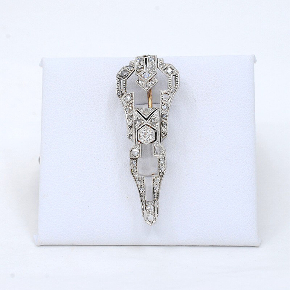 Pincho Antiguo Art Deco En Oro 18K, Brillantes Y Diamantes Pincho Antiguo Art Deco En Oro 18K, Brillantes Y Diamantes