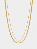 Collar Doble Con Cadena De Serpiente Con Cristal - Acero Inoxidable dorado