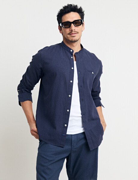 011954 CAMISA HARRINGTON LABEL LINO Azul