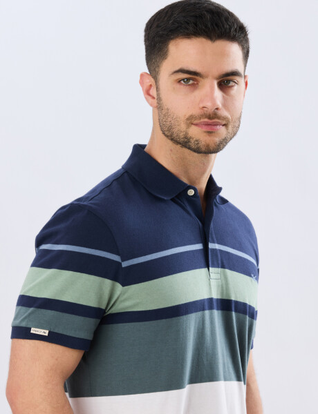 REMERA POLO RAYADA JERSEY Azul Oscuro