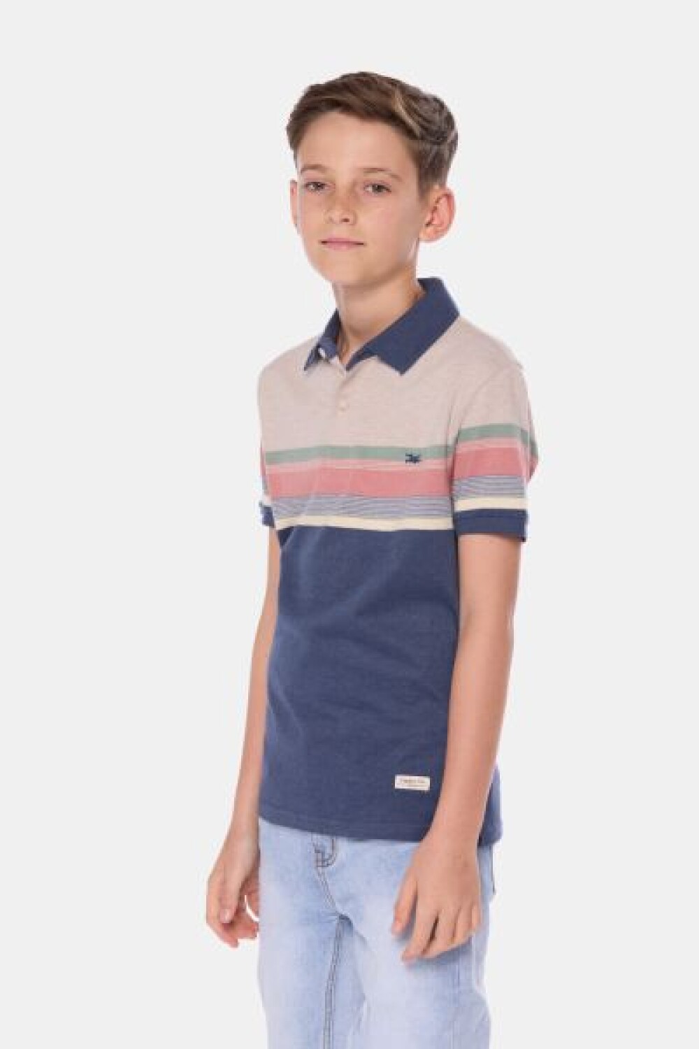 REMERA POLO RAYADA DE ALGODÓN Azul