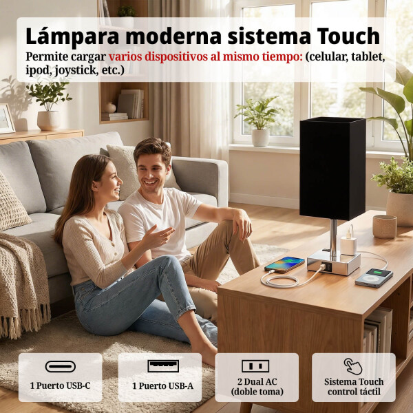 Lámpara de Mesa Touch IMBACK IBK-ILU013 | Con USB-C, USB-A y Enchufes | Moderna y Funcional Negro Lámpara de Mesa Touch IMBACK IBK-ILU013 | Con USB-C, USB-A y Enchufes | Moderna y Funcional Negro