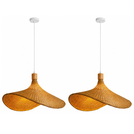 Pack x2 Lámparas Colgantes Hongo Fibra Natural Decorativo Natural