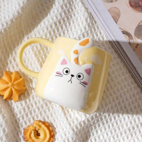 Taza De Cerámica De Diseño Gatito Amarillo