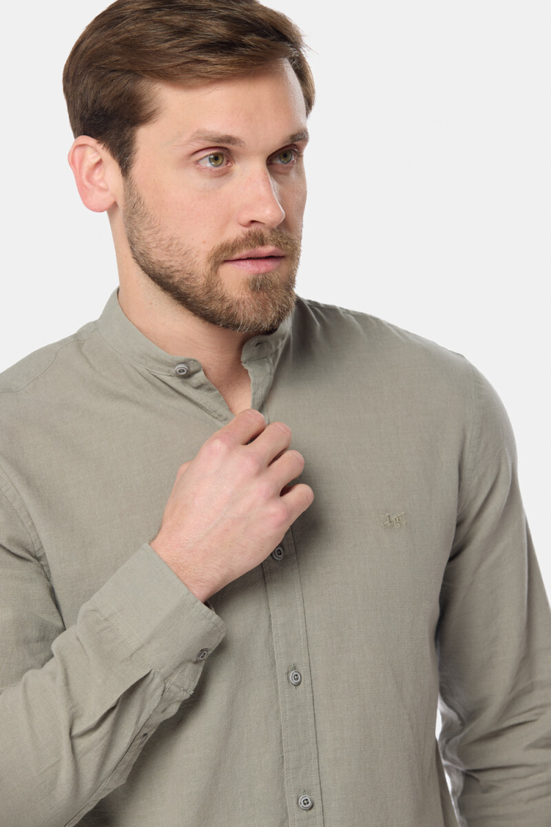 CAMISA DE LINO CUELLO MAO - Verde 