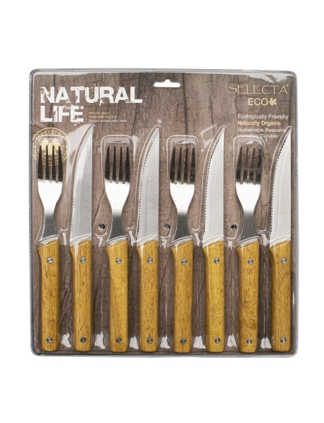 SET 8 PIEZAS CUCHILLO 11CM/TENEDOR CARNE 10CM MADERA SET 8 PIEZAS CUCHILLO 11CM/TENEDOR CARNE 10CM MADERA