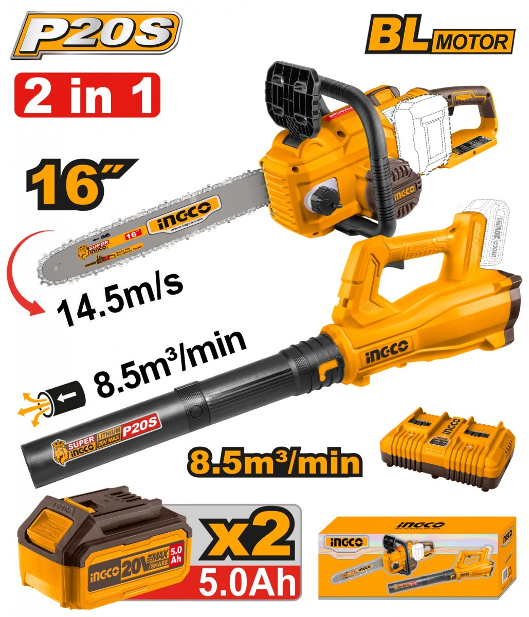 COMBO MOTOSIERRA A BATERIA 20V 16´´ (CGSLI40168) + SOPLADORA A BATERIA 20V 
