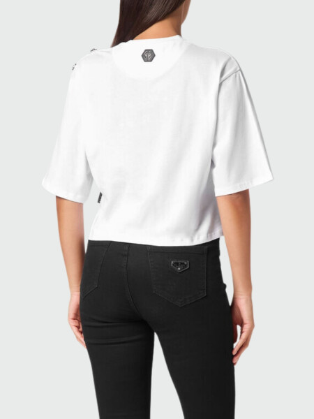 PHILIPP PLEIN - Camiseta corta con strass Oso Teddy Blanco