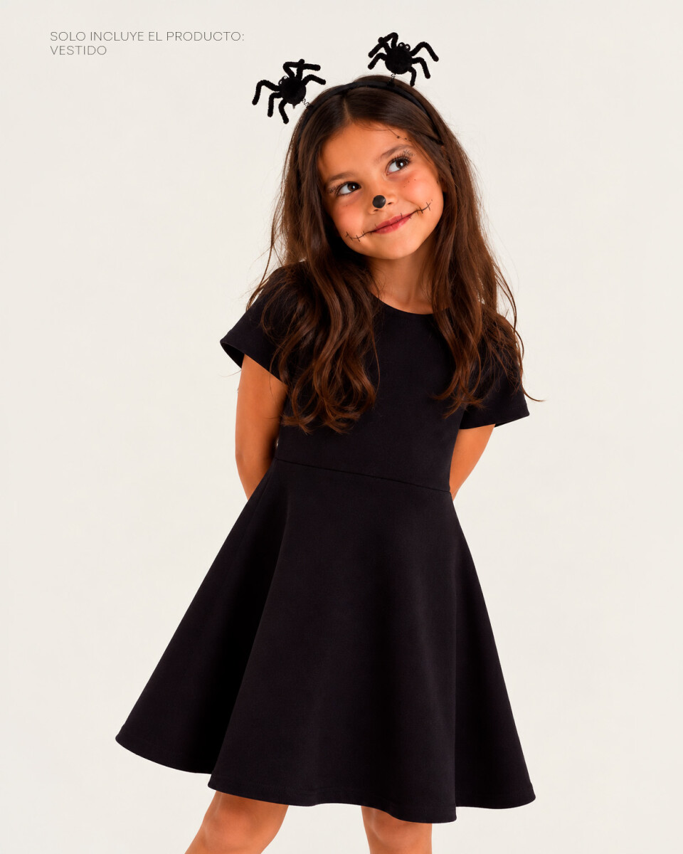 VESTIDO CORTO EN TELA ACANALADA LISO - NEGRO 