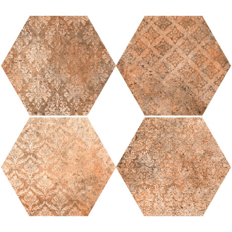 Porcelanato Hexagonal Cotto Decorado Mate 22X25Cm Piso Pared GAMAS DE TERRACOTA