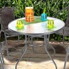 Mesa de Patio de Hierro y Vidrio Redonda Negra 80cm Mesa de Patio de Hierro y Vidrio Redonda Negra 80cm