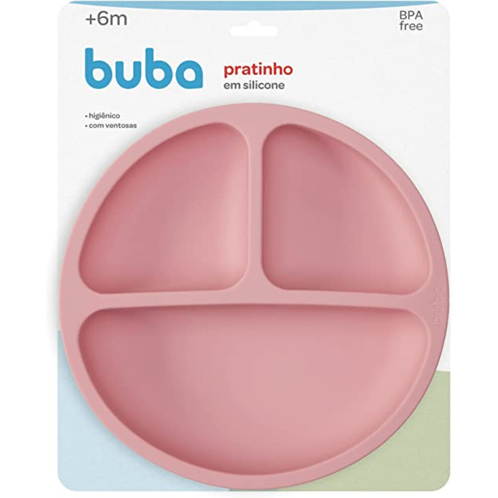 Plato con divisiones y ventosa BUBA rosado