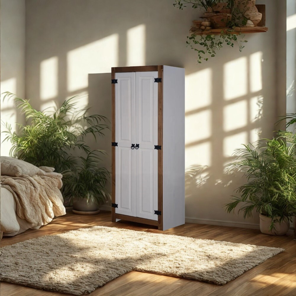 Ropero Armario 2 Puertas Estantes Multiuso Madera Maciza BLANCO