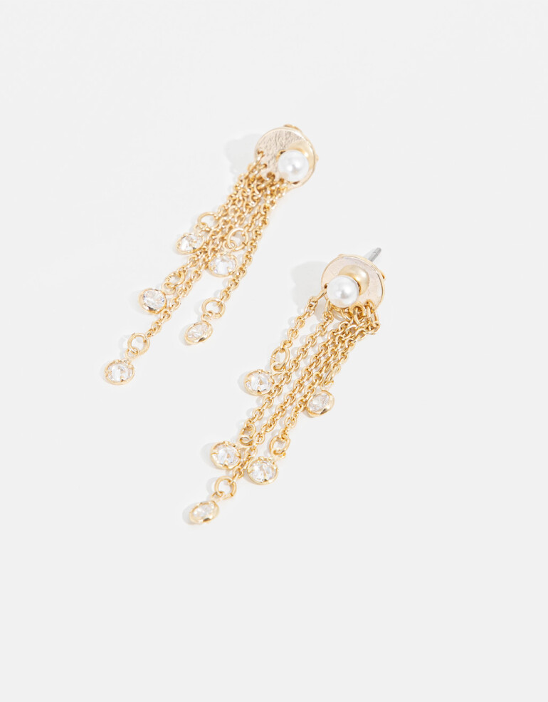 Aros Colgantes Largos Strass Aros Con Cubic - Dorado