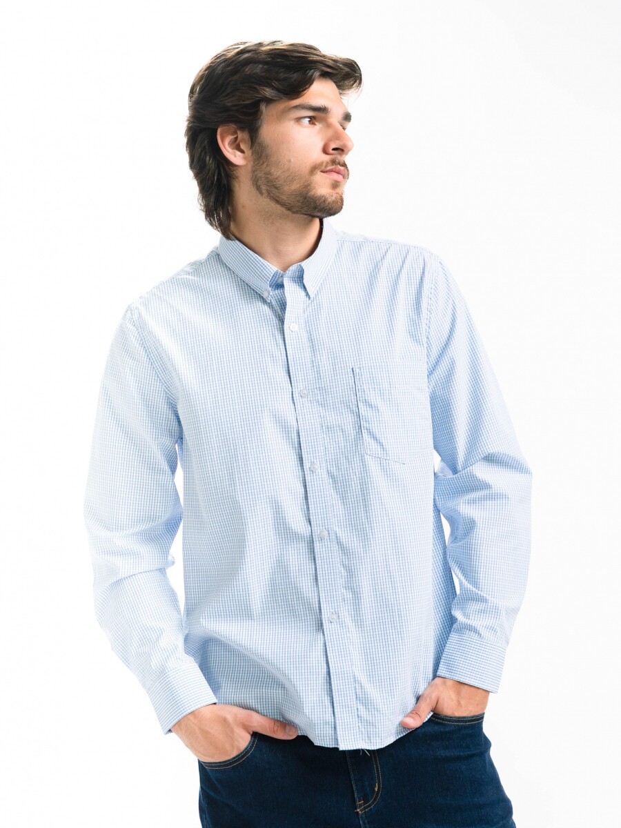 Camisa Cuadros Clasica C/Bolsillo Milan - Celeste/Fantasia 7 