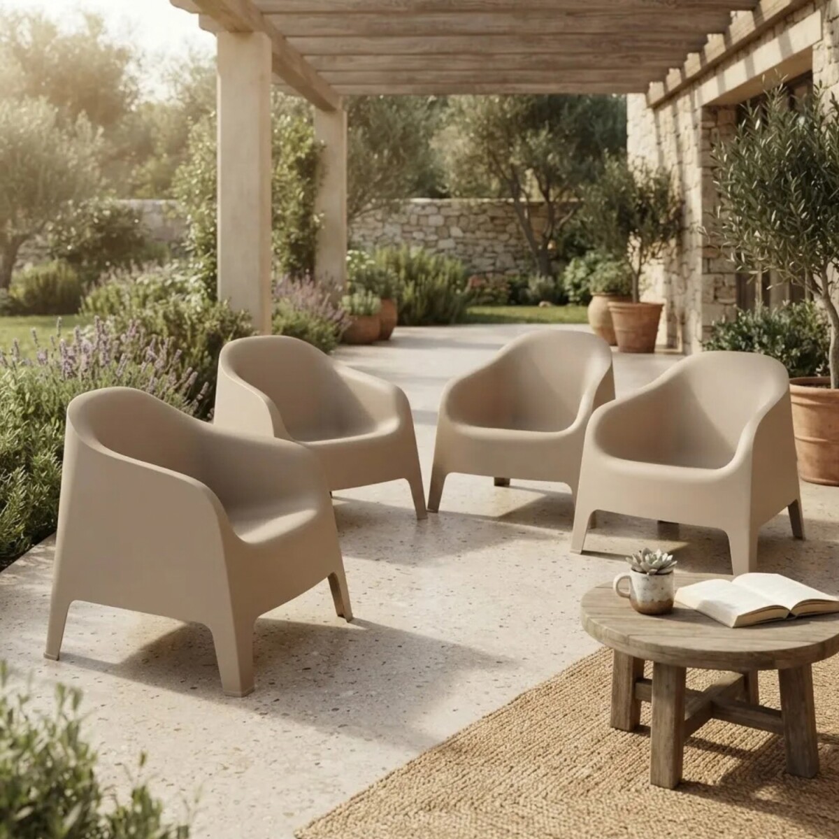 Set de 4 Sillas Plastico Skarpo Jardin - Taupe 