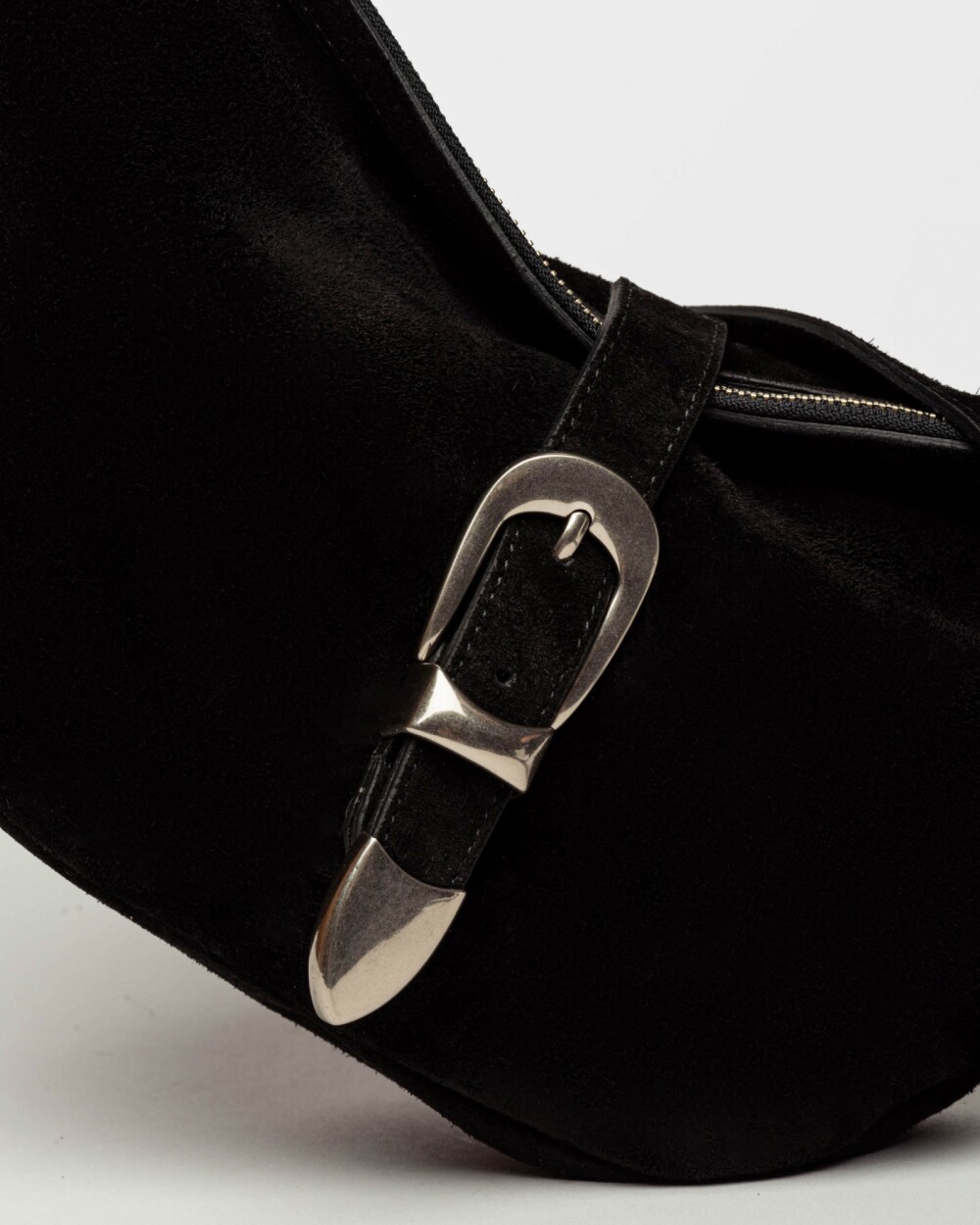 Bandolera Bambu en cuero gamuza Negro