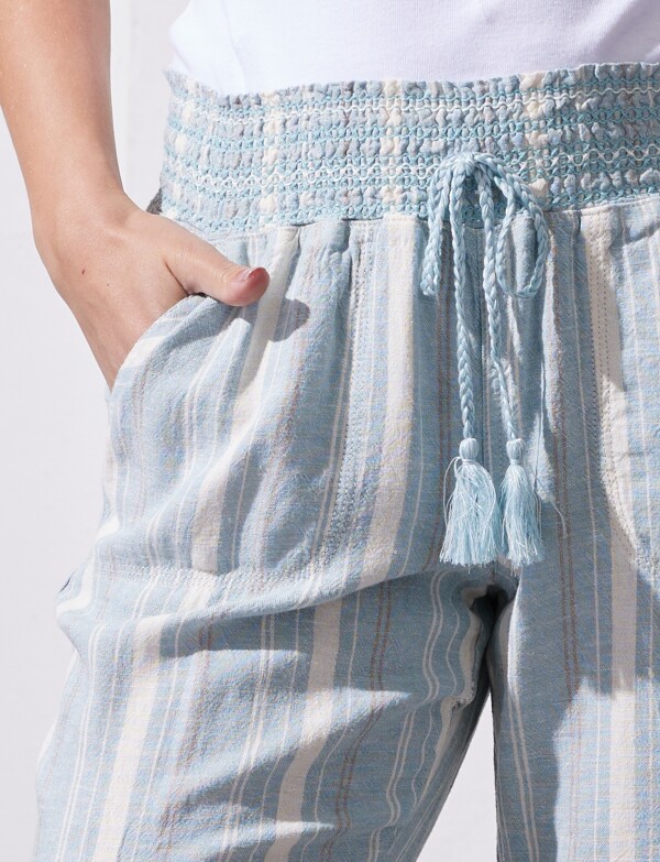 Pantalon Lino Lineas Cordel CELESTE/MULTI