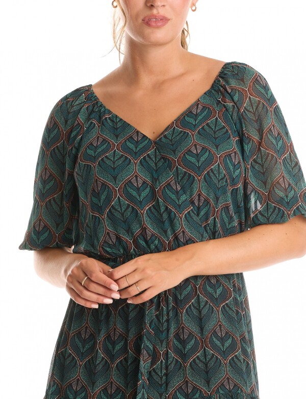 Vestido Gasa & Volados VERDE/MULTI