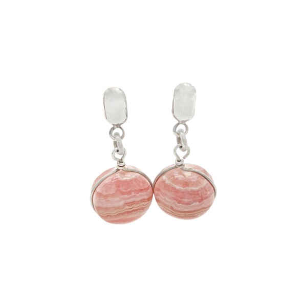 Caravanas colgante circulo-Plata 925-Piedra Rodocrosita -CA3383 Conpiedra