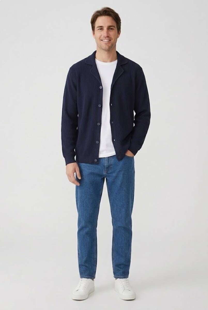 Cardigan tejido cuello solapa - Azul marino 