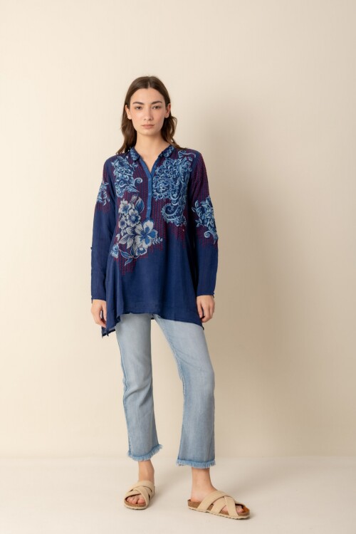 Túnica de seda Johnny Was Blue