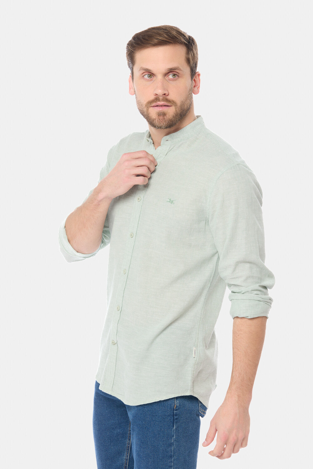 CAMISA DE LINO CUELLO MAO Menta