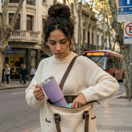 Vaso térmico de acero con tapa y asa - 560ml Violeta
