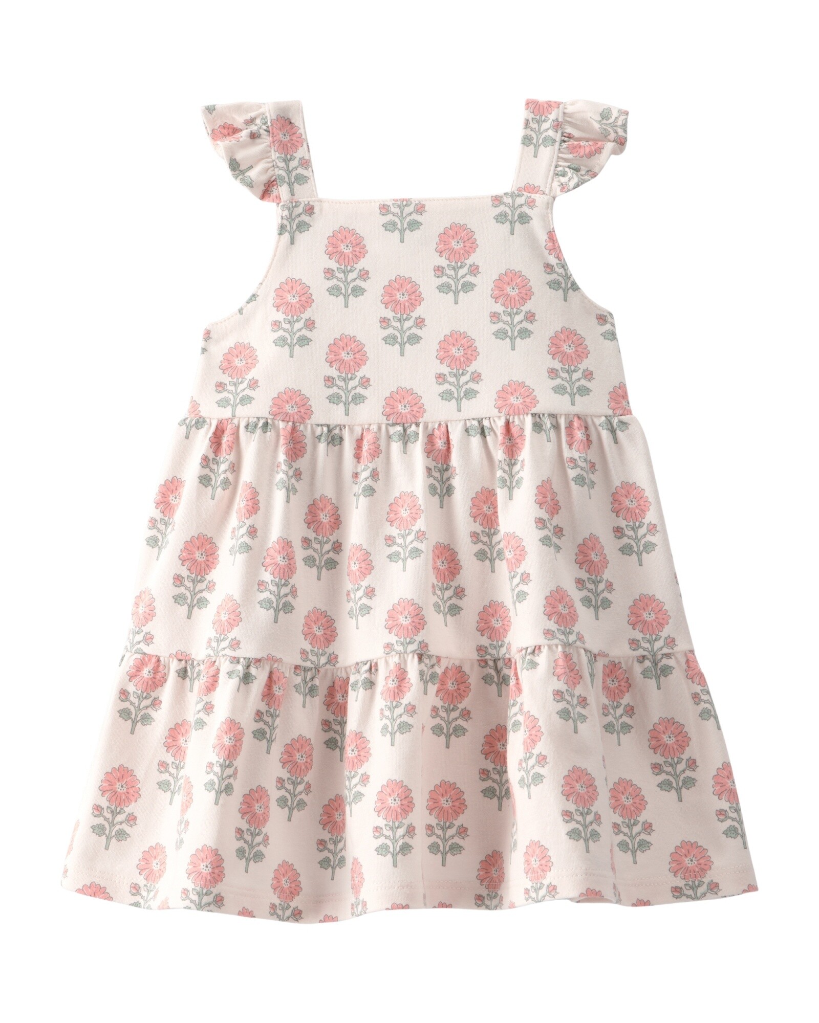 Vestido de algodón orgánico, escalonado, diseño floral Sin color