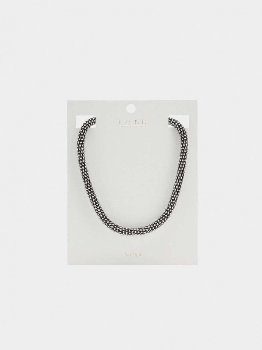 Collar Tubular De Cristales plateado
