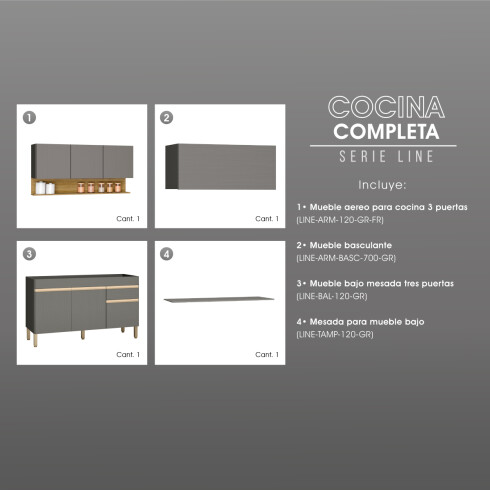 Modulos De Cocina En Color Gris Incluye 3 Modulos Y Mesada GAMAS DE GRIS