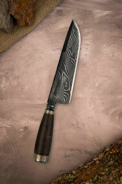 Cuchillo Torneado Simple - Acero de Damasco Cuchillo Torneado Simple - Acero de Damasco