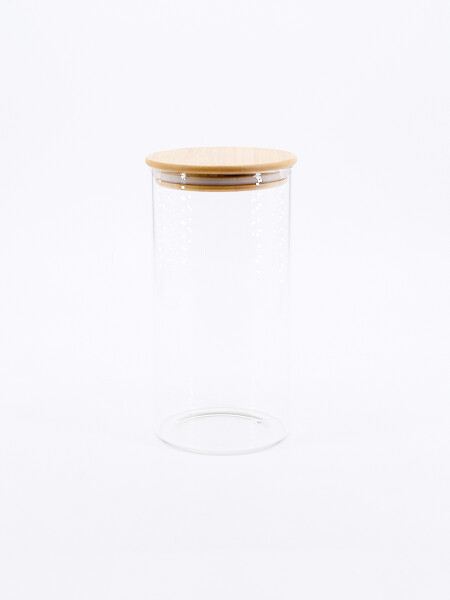 FRASCO VIDRIO TAPA BAMBOO TRANSPARENTE