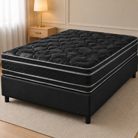 Conjunto Sommier Mega Black 2 Plazas 138 x 188 x 28 | Doble Europillow Reversible Conjunto Sommier Mega Black 2 Plazas 138 x 188 x 28 | Doble Europillow Reversible