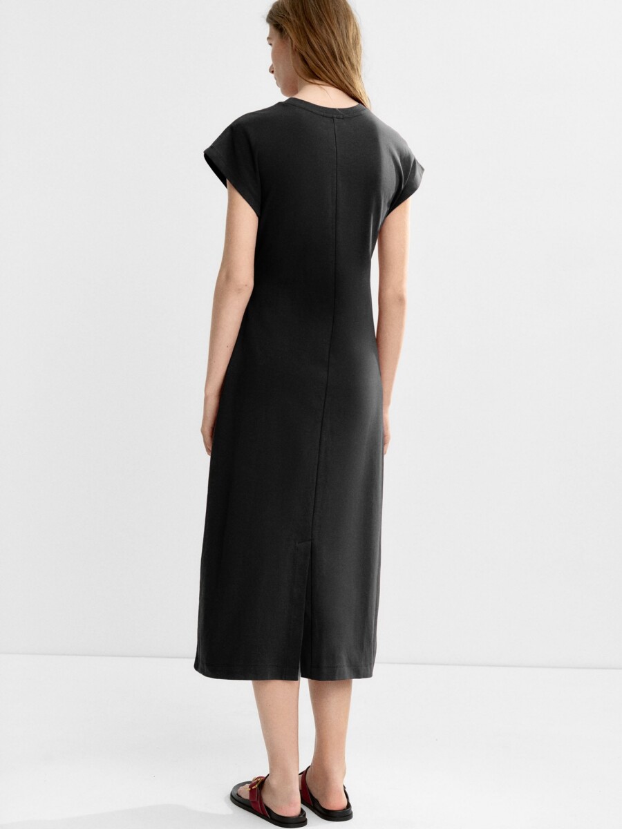 Vestido Drapeado Con Lazo negro