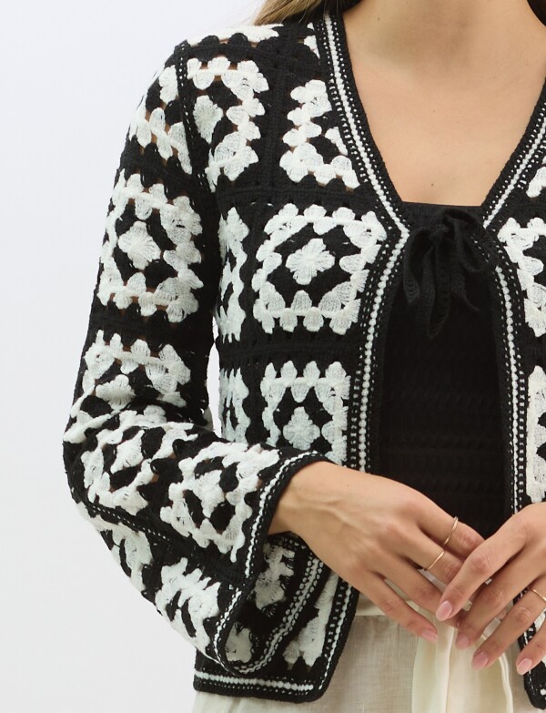 Cardigan Calado Con Lazo NEGRO/BLANCO