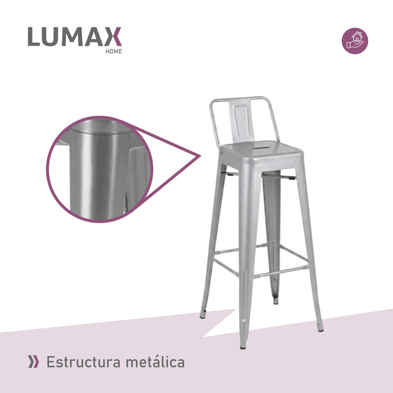 Taburete Tolix en metal con respaldo Gris