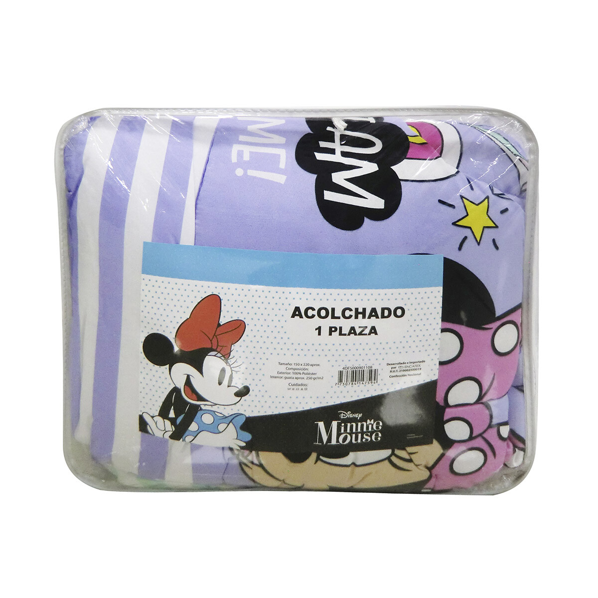 Acolchado Infantil 1 Plaza 100% Microfibra - Minnie Lila 