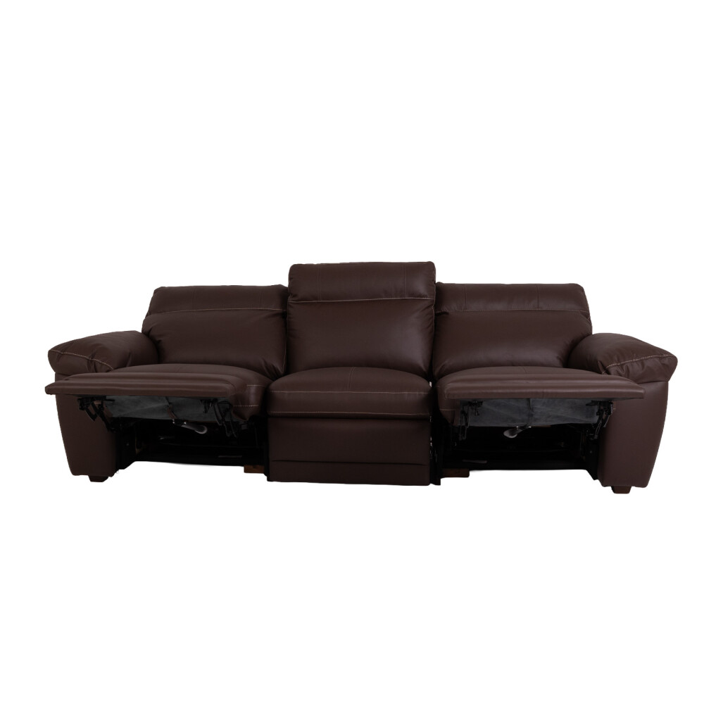 SOFÁ RECLINER 3 CUERPOS CUERO-100-NATURAL MARRON IMPERIAL CHOC.
