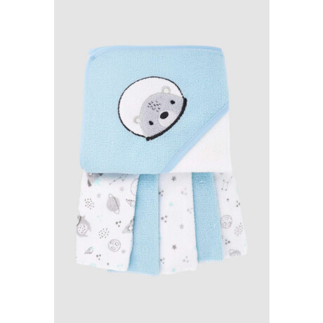 Toalla con capucha + 5 babitas bebe oso Celeste