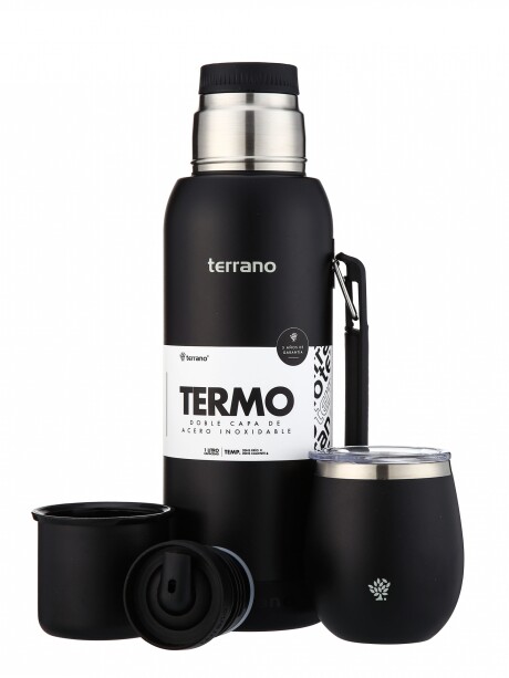Kit Termo 1LT Con Base De Silicona + Mate De Acero Con Tapa Negro