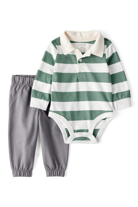Set dos piezas de algodón, pantalón y body polo Set dos piezas de algodón, pantalón y body polo