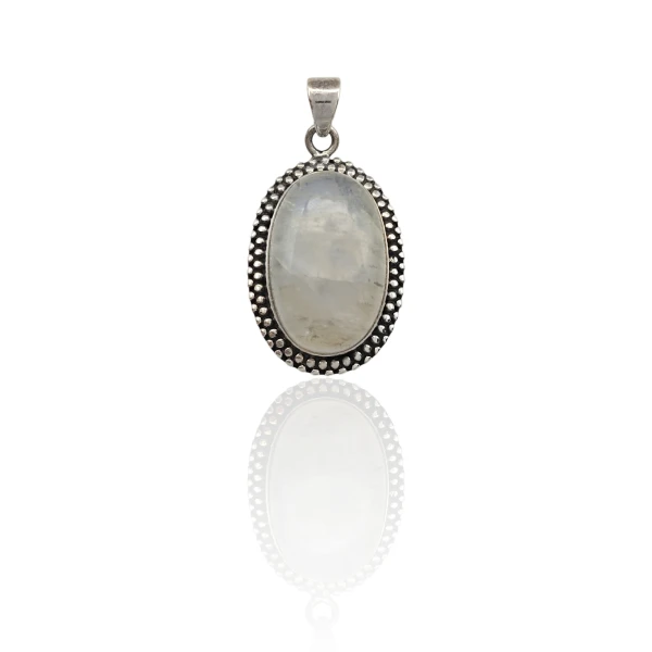 Dije Colgante Oval-Plata 925 Quemada-Piedra Luna-CP4266 conpiedra