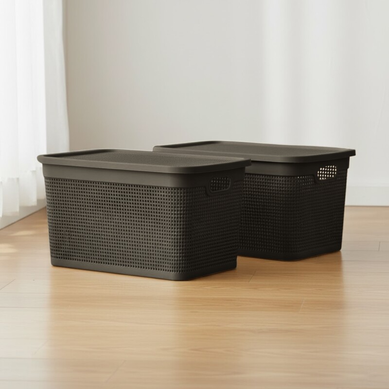 Set x2 Caja simil ratán 25 lts CHOCOLATE