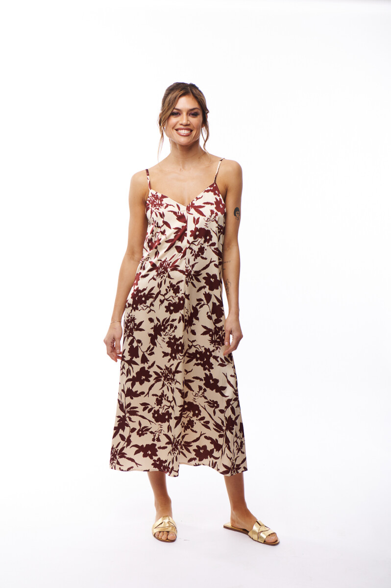 VESTIDO LENA - ESTAMPADO BORDO Y CRUDO 